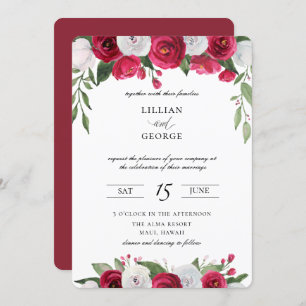 Burgundy Red White Floral Wedding Invitation