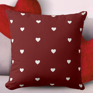 Burgundy Red White Heart Pattern Valentine`s day  Cushion
