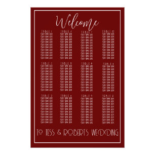 Burgundy Red  White Minimalist Seating Chart Print