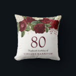 Burgundy Red White Rose 80th Birthday Gift Cushion<br><div class="desc">Burgundy Red White Rose 80th Birthday Gift Pillow

See matching invitation and collection in Niche and Nest Store</div>