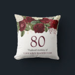 Burgundy Red White Rose 80th Birthday Gift Cushion<br><div class="desc">Burgundy Red White Rose 80th Birthday Gift Pillow

See matching invitation and collection in Niche and Nest Store</div>