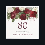 Burgundy Red White Rose 80th Birthday Party Napkin<br><div class="desc">Burgundy Red White Rose 80th Birthday Party Napkin

See matching collection in Niche and Nest Store</div>