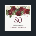 Burgundy Red White Rose 80th Birthday Party Napkin<br><div class="desc">Burgundy Red White Rose 80th Birthday Party Napkin

See matching collection in Niche and Nest Store</div>