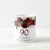 Burgundy Red White Rose 90th Birthday Favour Gift
