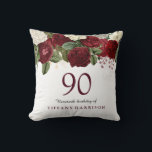 Burgundy Red White Rose 90th Birthday Gift Cushion<br><div class="desc">Burgundy Red White Rose 90th Birthday Gift Pillow

See matching invitation and collection in Niche and Nest Store</div>