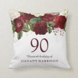 Burgundy Red White Rose 90th Birthday Gift Cushion<br><div class="desc">Burgundy Red White Rose 90th Birthday Gift Pillow

See matching invitation and collection in Niche and Nest Store</div>