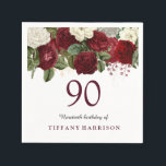 Burgundy Red White Rose 90th Birthday Party Napkin<br><div class="desc">Burgundy Red White Rose 90th Birthday Party Napkin

See matching collection in Niche and Nest Store</div>
