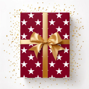 Burgundy Red White Stars Christmas Wrapping Paper