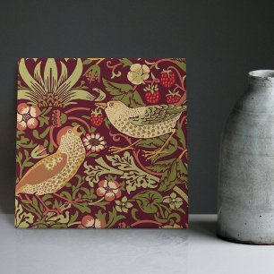 Burgundy Red William Morris Strawberry Thief Ceramic Tile
