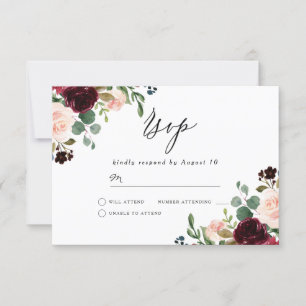 Burgundy Red Wine & Blush Modern Wedding RSVP Card