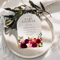 Burgundy Red Wine Boho Floral Baby Shower