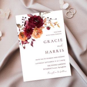 Burgundy Red Wine Burnt Orange Fall Wedding Invitation