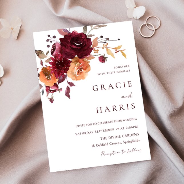 Burgundy Red Wine Burnt Orange Fall Wedding  Invitation (Creator Uploaded)