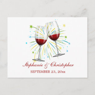 Burgundy Red Wine / Champagne Glasses Wedding Postcard