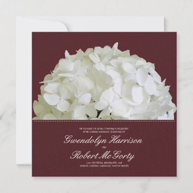 Burgundy Red Wine Hydrangea Garden Wedding Invitation (Front)