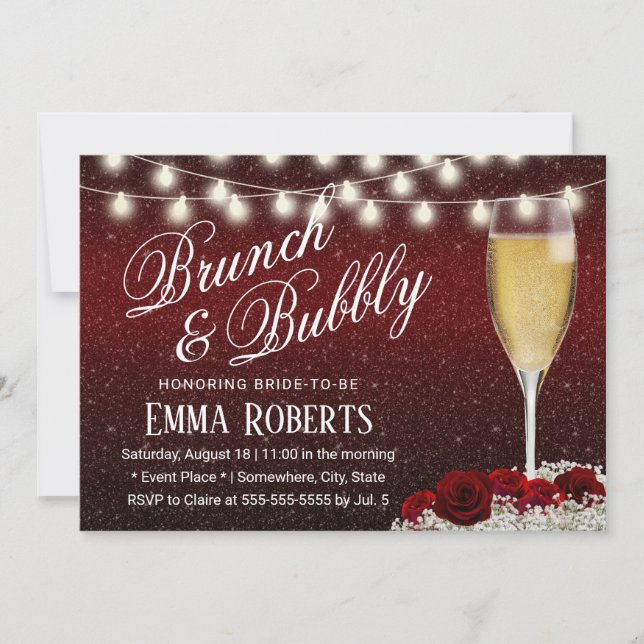 Burgundy Red Wine Modern Bridal Brunch & Bubbly Invitation (Front)