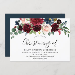 Burgundy Red Wine Modern Christening Invitation