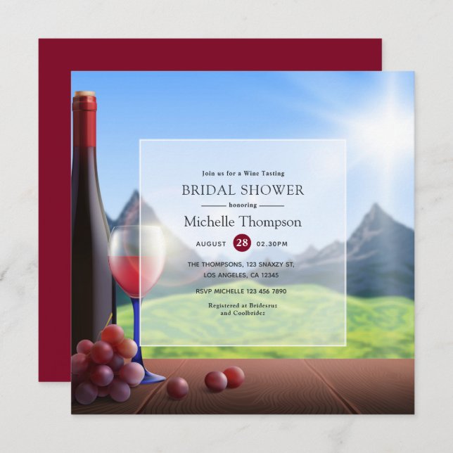 Burgundy Red Wine Tasting Bridal Shower Invitation (Front/Back)