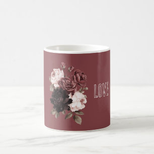 Burgundy Red Wine White Floral Coffee Mug