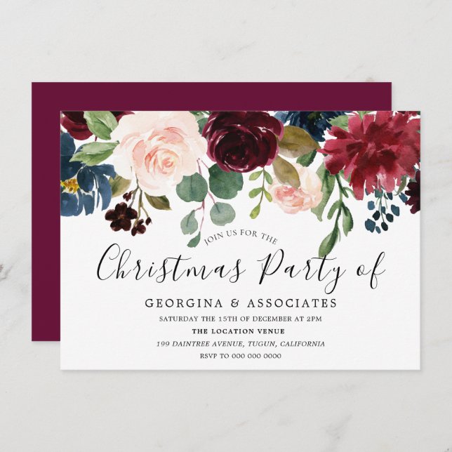 Burgundy Red Wine Work Office Christmas Party Invitation (Front/Back)