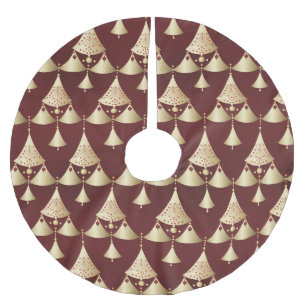 BURGUNDY RED WITH MODERN GOLD CHRISTMAS TREES BRUSHED POLYESTER TREE SKIRT