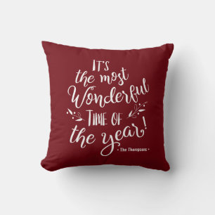 Burgundy Red Wonderful Time of the Year XMAS Cushion