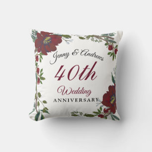 Burgundy Red Wreath 40th Wedding Anniversary Gift Cushion