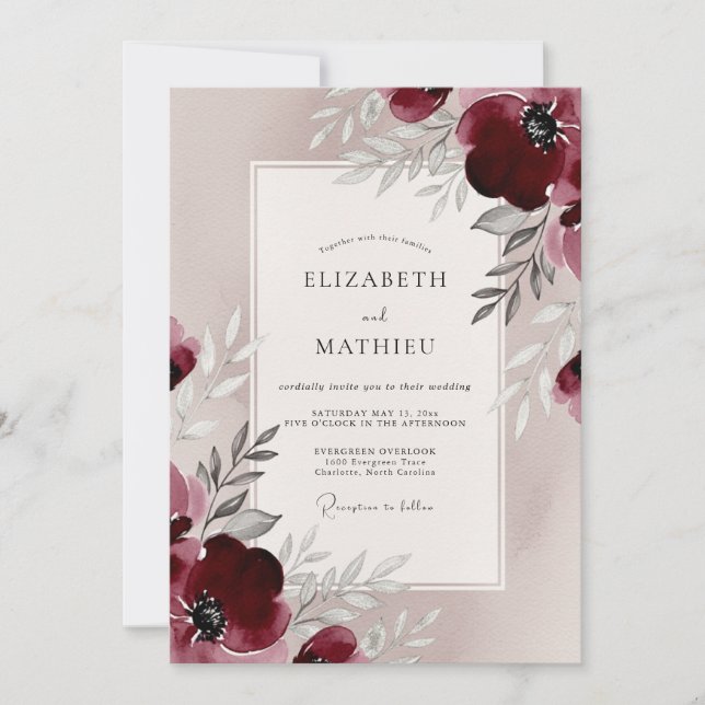 Burgundy Refined Romantic Wedding Invitation (Front)