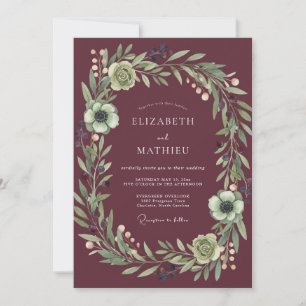 Burgundy Regal Botanical Wedding Invitation