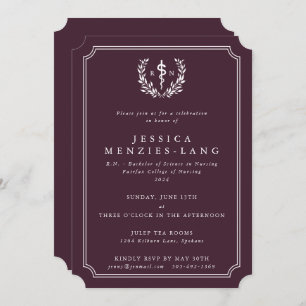 Burgundy Registered Nurse Asclepius Graduation Invitation