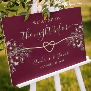Burgundy Rehearsal Dinner Welcome Sign