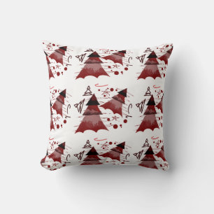Burgundy Repeated Christmas Tree Pattern Cushion