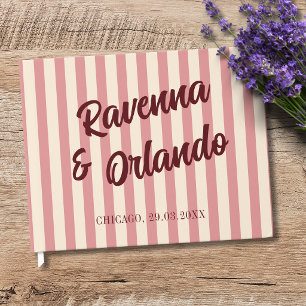 Burgundy Retro Blush Pink Stripes Wedding Guest Book