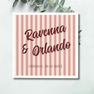 Burgundy Retro Blush Pink Stripes Wedding Napkin