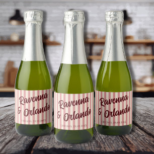 Burgundy Retro Blush Pink Stripes Wedding Sparkling Wine Label