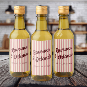 Burgundy Retro Blush Pink Stripes Wedding Wine Label