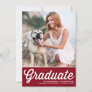 Burgundy Retro Bold Typography Photo Graduation Announcement