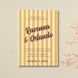 Burgundy Retro Muted Peach Stripe Wedding Invitation