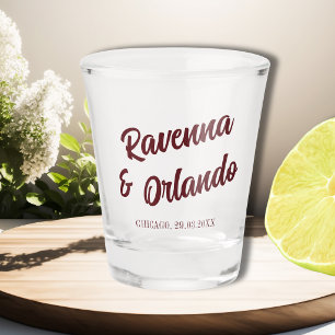 Burgundy Retro Muted Peach Stripe Wedding Shot Glass