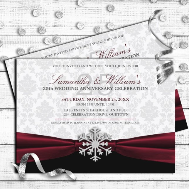 Burgundy Ribbon Anniversary Party Invitation (Creator Uploaded)