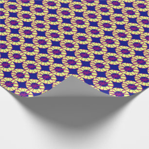 Burgundy Ribbon Flowers On Lemon Doughnuts Blue Wrapping Paper
