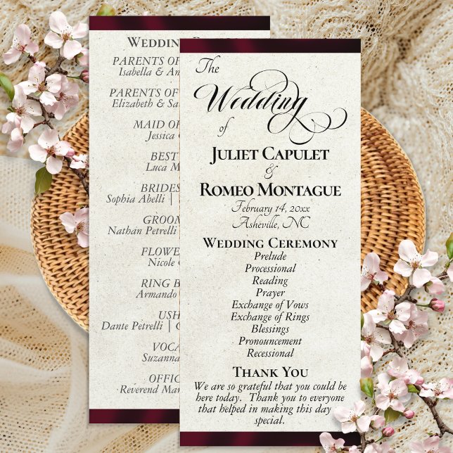 Burgundy Ribbon Wedding Program (Creator Uploaded)