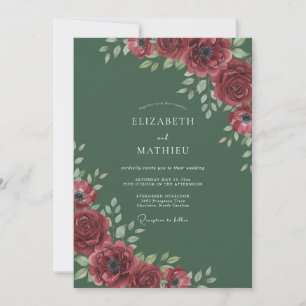 Burgundy Rich Floral Border Wedding Invitation