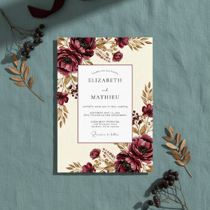 Burgundy Rich Floral Wedding Invitation