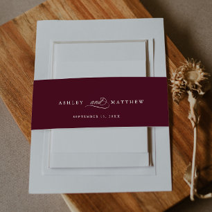 Burgundy Romantic Calligraphy Wedding Invitation Belly Band