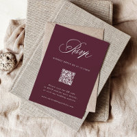 Burgundy Romantic Calligraphy Wedding QR Code