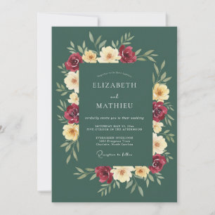 Burgundy Romantic Floral Embrace Wedding Invitation