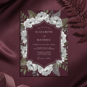 Burgundy Romantic Floral Romance Wedding Invitation