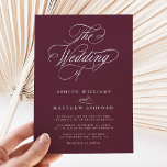 Burgundy Romantic Swirly Calligraphy Wedding Invitation<br><div class="desc">This burgundy wedding invitation featuring elegant and romantic swirly calligraphy lettering with a formal script. For more advanced customisation of this design,  please click the BLUE DESIGN TOOL BUTTON above!</div>