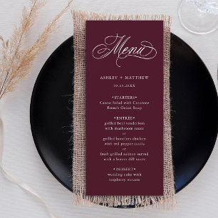 Burgundy Romantic Swirly Calligraphy Wedding Menu